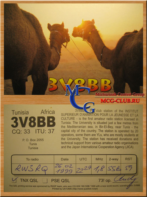 3V Тунис - Tunisia - Экспедиции в Тунис и образцы полученных QSL - Тунис в LotW - 3V8BB - 3V3S - TS7N - 3V8SS - 3V8AA - 3V8BCC - mcg-club.ru