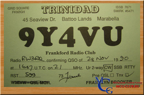 9Y4 Тринидад и Тобаго - Trinidad and Tobago - Экспедиции в Тринидад и Тобаго и образцы полученных QSL - Тринидад и Тобаго в LotW - 9Y4D - 9Y4/DL7AFS - 9Y4/DJ7ZG - 9Y4NW - 9Y4TT - 9Y4TBG - 9Y4/DL6RAI - 9Y4/IV3IYH - 9Y4VU - 9Y4NZ - 9Y4H - 9Y4LAS - 9Y4/LY2IJ - 9Y4/UA4CC - 9Y4/VE3EY - 9Z4S - mcg-club.ru