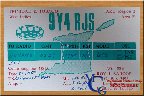 9Y4 Тринидад и Тобаго - Trinidad and Tobago - Экспедиции в Тринидад и Тобаго и образцы полученных QSL - Тринидад и Тобаго в LotW - 9Y4D - 9Y4/DL7AFS - 9Y4/DJ7ZG - 9Y4NW - 9Y4TT - 9Y4TBG - 9Y4/DL6RAI - 9Y4/IV3IYH - 9Y4VU - 9Y4NZ - 9Y4H - 9Y4LAS - 9Y4/LY2IJ - 9Y4/UA4CC - 9Y4/VE3EY - 9Z4S - 9Y4W - 9Y4/RA3AUU - 9Y4/RZ3AA - 9Z4CT - 9Y4GC - 9Y4RJS - 9Y4/DC3MAR - 9Y4IH - 9Y4VT - mcg-club.ru