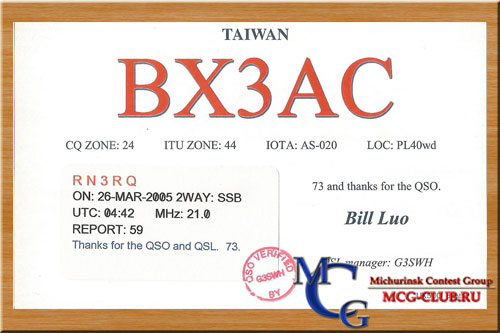 BV Тайвань - Taiwan - Экспедиции в Тайвань и образцы полученных QSL - Тайвань в LotW - BU2AQ - BV0HQ - BX5AA - BV2WA - BV2CR - BV2A - BV2B - BX3/DJ3KR - BW/JA1UMQ - BV2RS - BV2FT - BU100 - BX0ZR - BX3AC - BW9/DL2JRM - mcg-club.ru