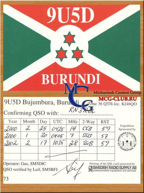 9U Бурунди - Burundi - Экспедиции в Бурунди и образцы полученных QSL - Бурунди в LotW - 4U9U - 9U0A - 9U0VB - 9U1VO - 9U4U - 9U5D - mcg-club.ru