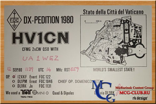 HV город Ватикан - Vatican City - Экспедиции в город Ватикан и образцы полученных QSL - город Ватикан в LotW - HV0A - HV5PUL - HV1CN - HV3SJ - HV2VO - HV0HH - HV4NAC - mcg-club.ru