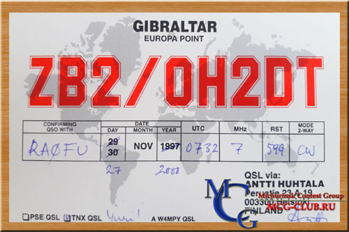 ZB2 Гибралтар - Gibraltar - Экспедиции в Гибралтар и образцы полученных QSL - Гибралтар в LotW - ZB2X - ZB2CN - ZB2/DJ7KJ - ZB2/F2JD - ZG2FX - ZB2/HB9FMD - ZB2/HB9DCQ - ZB2/DL2NWK - ZB2/DL5JAN - ZB2/DL7AFS - ZB2FX - ZB2/GM4FDM - ZB2IB - ZB2IQ - ZB2/OH2DT - ZB2/W5FI - ZB2EO - ZB2/G3TXF - ZB2GI - ZB2/GW3NYY - ZB2IF - ZB2/ON5UR - ZB2/PA3EWP - mcg-club.ru