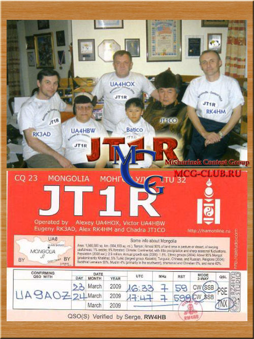 JT Монголия - Mongolia - Экспедиции в Монголию и образцы полученных QSL - Монголия в LotW - JT5DX - JT1KAA - JT1CO - JT1CA - JT1C - JT1BT - JT0GM - JT1GCW - JT1NQ - JT1R - JT7FAA - JT50SSB - RA0AD/JT - JU60MTZ - mcg-club.ru