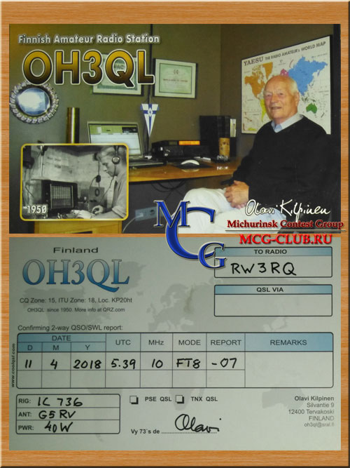 OH Финляндия - Finland - Экспедиции в Финляндию и образцы полученных QSL - Финляндия в LotW - OH1LWZ - OH2BBM - OH3QL - OH3UU - OH5HCK - OH8X - OH9SCL - OH20TAR - mcg-club.ru