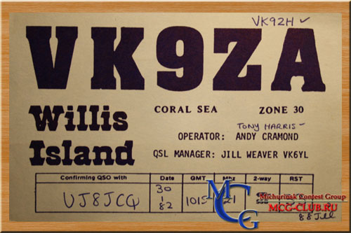 VK9W остров Виллис - Willis Island - Экспедиции на остров Виллис и образцы полученных QSL - остров Виллис в LotW - VK9DWX - VK9WI - VK9WM - VK9WY - VK9ZA - VK9ZH - VK9ZW - VK9WWI - mcg-club.ru